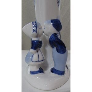 Delft blue ceramic heart bud vase vintage made in Holland kissing windmill white